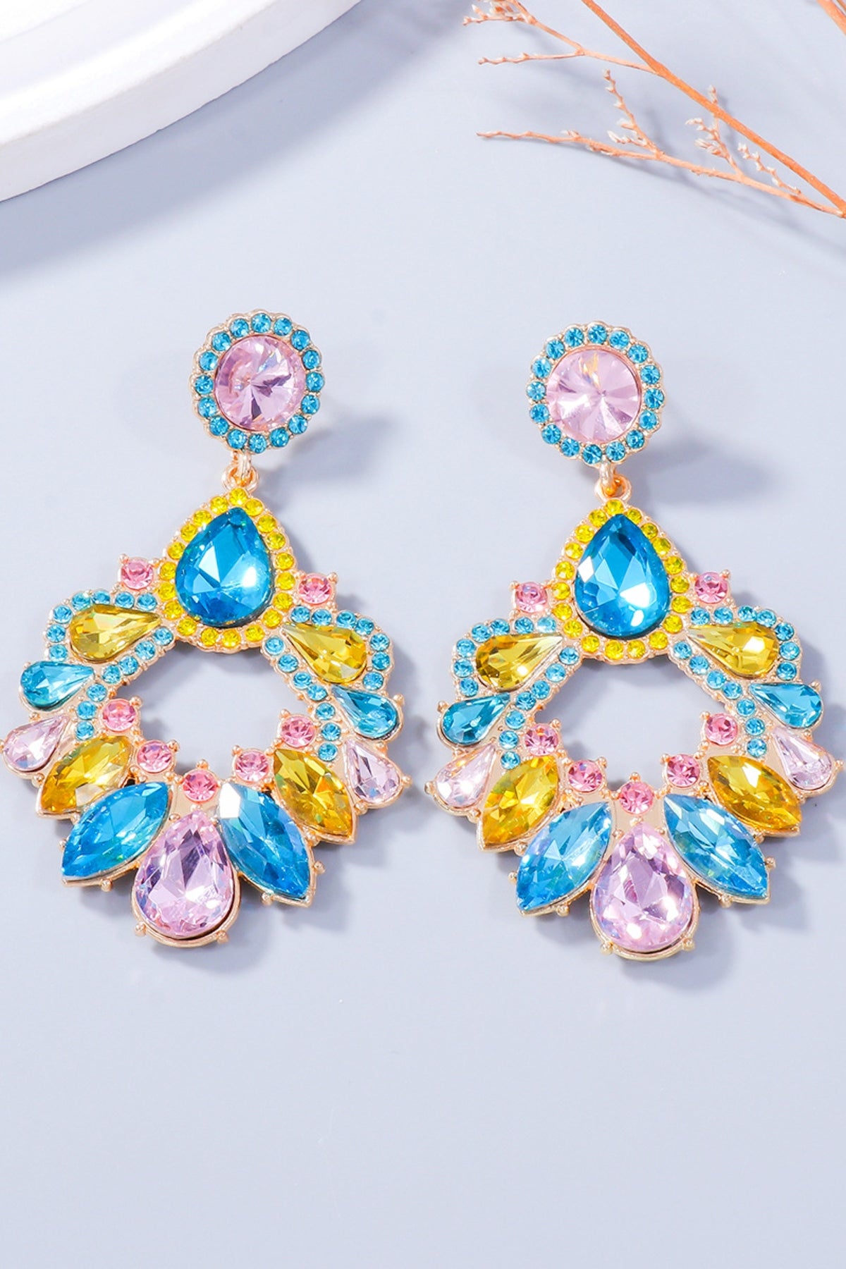 Dangle Earrings Alloy Rhinestone Teardrop Colorful Women Fashion Jewelry