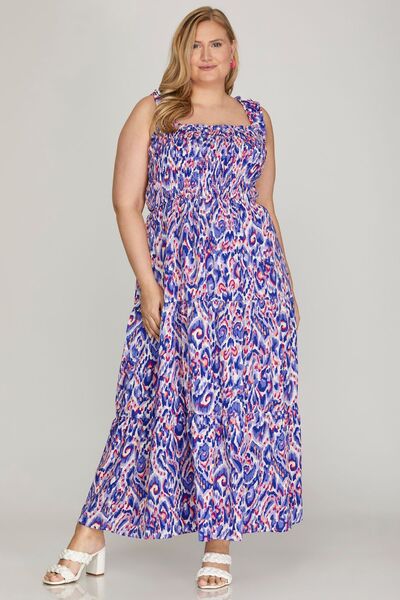 She+Sky Midi Dress Plus Size Smocked Printed Royal Blue Wide Strap Tiered 45a82a7b-fbc1-4f5f-92dc-12e0dd5afef7-Min Trendsi