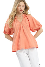 Umgee Cotton Gauze Ruffle Top with Lace Trim, Lightweight and Breathable 100% Cotton