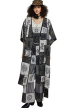 POL Open Front Printed Patchwork Longline Cardigan