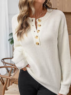 Women's Sweater Beige Button Detail Long Sleeve Knit Pullover Beige 45b3c65a1a444c55ad25d4d5d0b15446-Max-Origin Trendsi