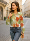 Women's Shirt Floral Sage Printed Button Up Long Sleeve Lightweight Top Sage 45b49d46-5924-4913-a64e-59fbc13a1b8a-Max-Origin Trendsi