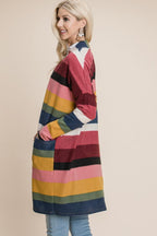 BOMBOM Cardigan Color Block Striped Open Front Long Knitwear 45ba6af6-3894-4ec3-b163-3b5540659588-Max Trendsi