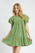 Umgee Mini Dress Green Floral Embroidered Short Sleeve Ruched Matcha Green 45c5aeb7-c350-444e-80c7-9ce021ba41af-Max-Origin Trendsi