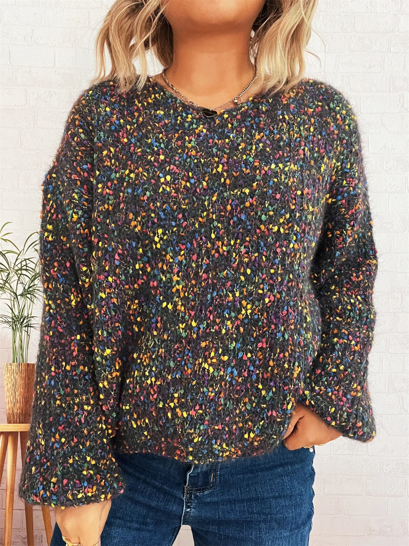 Women's Sweater Colorful Knit Oversized Long Sleeve Pullover 45d209eb2ea84ff3830f5c644b4ba149-Max-Origin Trendsi