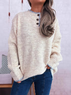 Women's Sweater Ribbed Knit Button Detail Long Sleeve Oversized Pullover 45d462f2608e480fafde9b5d8d882c2b-Max-Origin Trendsi