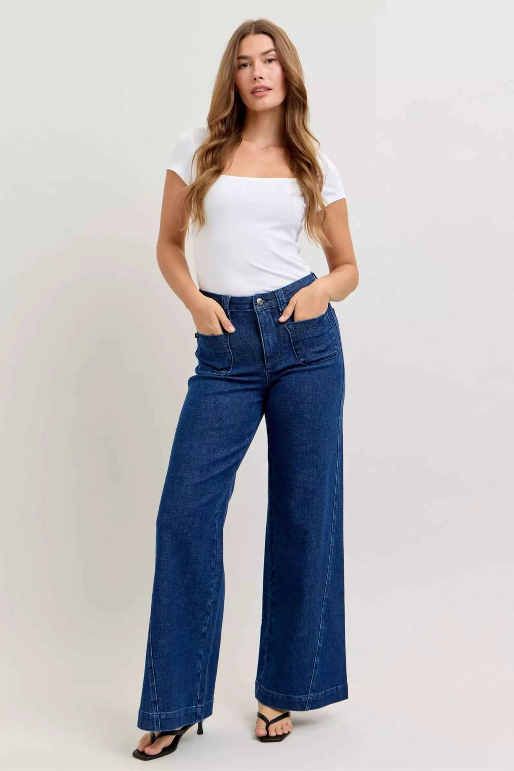 Judy Blue Wide Jeans High-Waisted Retro with Patch Pockets & Twisted Seams 45e20079-0801-413a-811a-3e3839614759-Max-Origin Trendsi