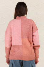 US VERY J Sweater Color Block Mock Neck Drop Shoulder 45e8420f-6fda-4c5a-af39-33934acee3b3-Max Trendsi