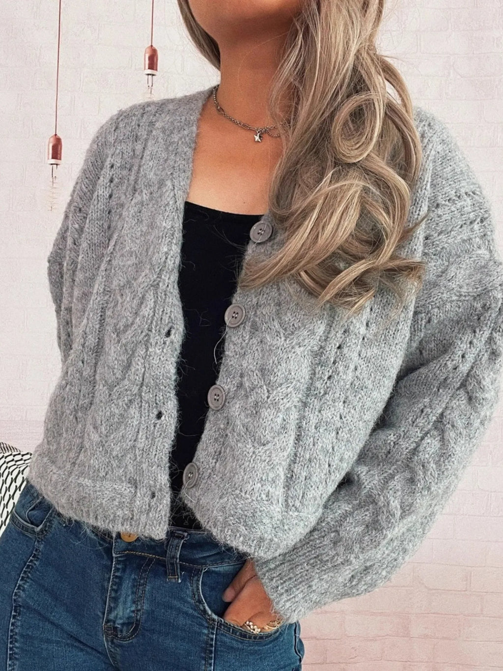 Women's Cardigan Cable Knit Button-Up Soft Knit Acrylic Long Sleeve 45f4d89ec5474d568f21ee9e1a266689-Max-Origin Trendsi