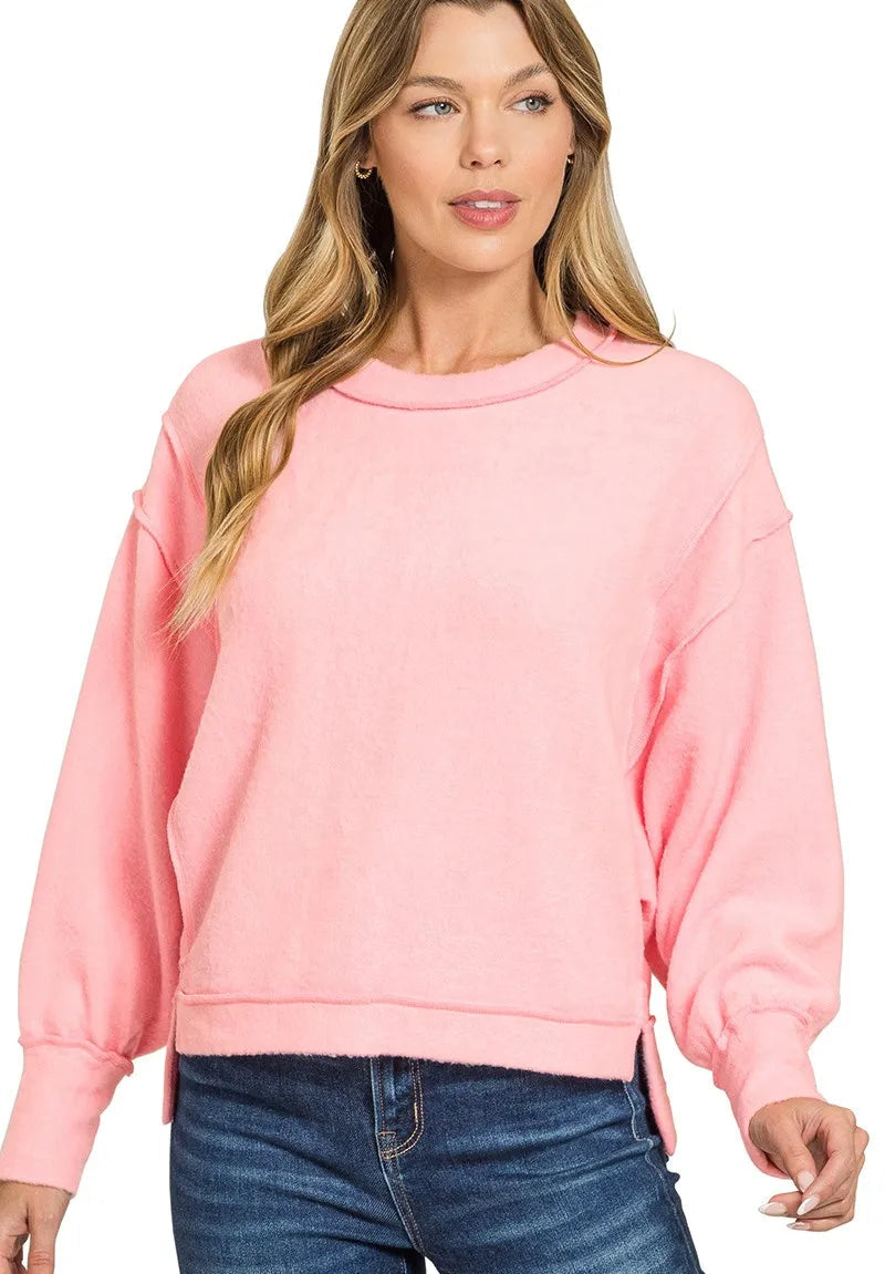 Zenana Brushed Melange Hacci Oversized Pullover DK PINK 45fd41cd392146af88048ab2e0f561d2-Max-Origin Trendsi