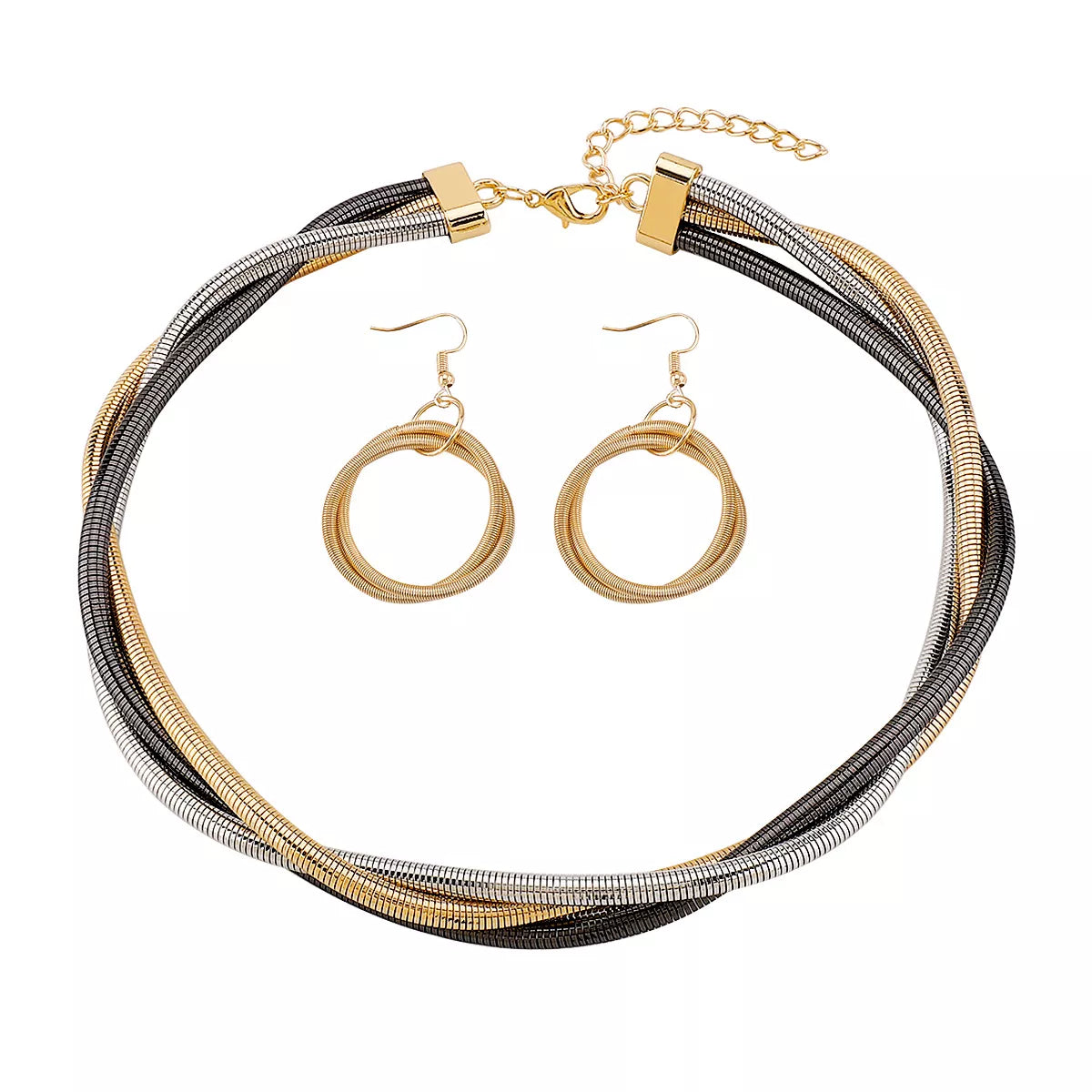 Womens Jewelry Set Multi-Layered Earrings and Necklace 18K Gold-Plated Silver onesize