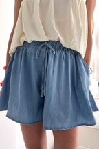 Denim Shorts Women's Elastic Waist Wide Leg Medium Wash Medium 460fafc8-967b-422b-a57a-bef5123906db-Min Trendsi