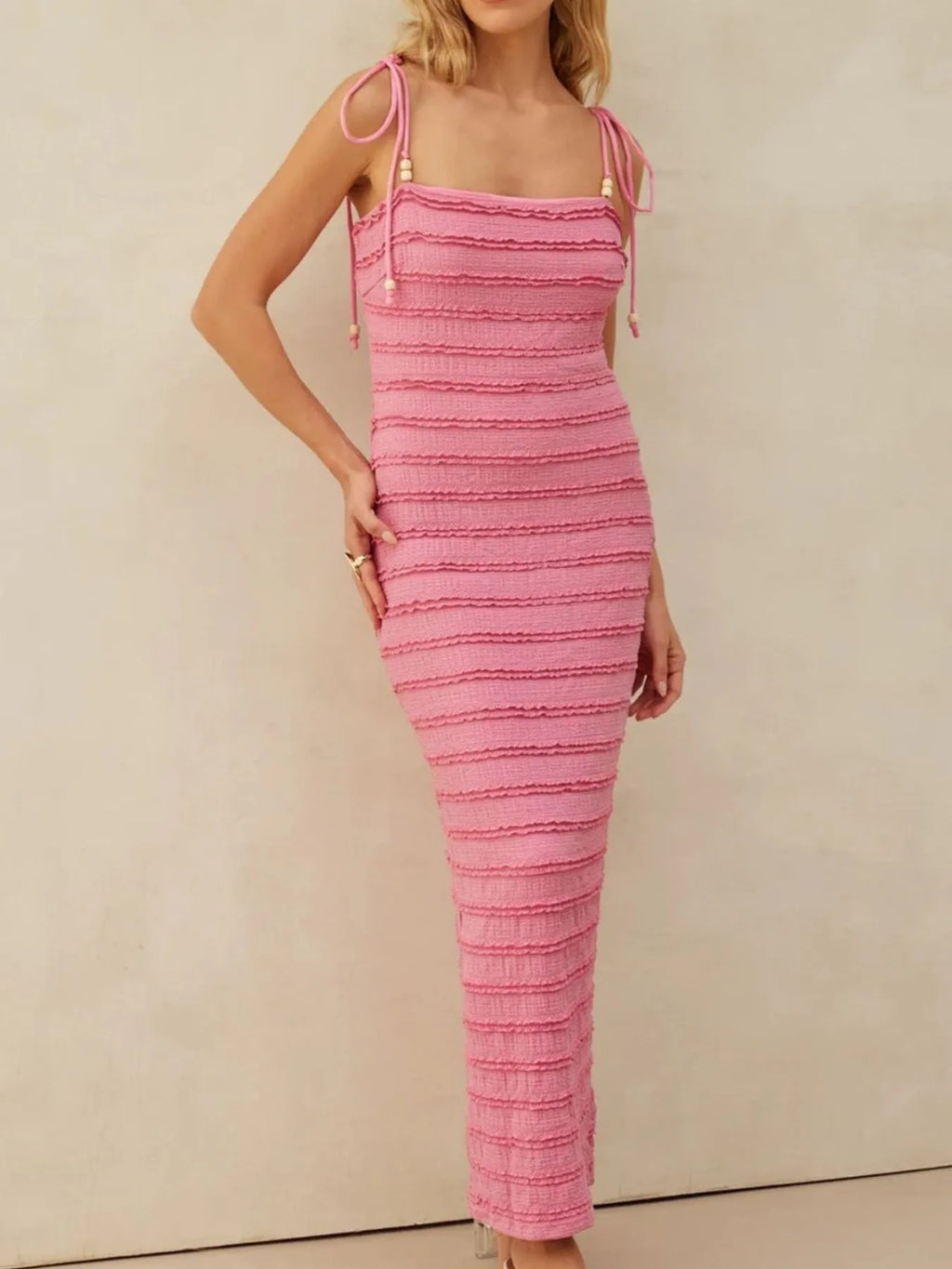 Maxi Dress Pink Frill Tie-Shoulder Beaded Straps Slimming Bodycon 460fd533-a52d-460c-9907-987ed8f50db2-Max-Origin Trendsi