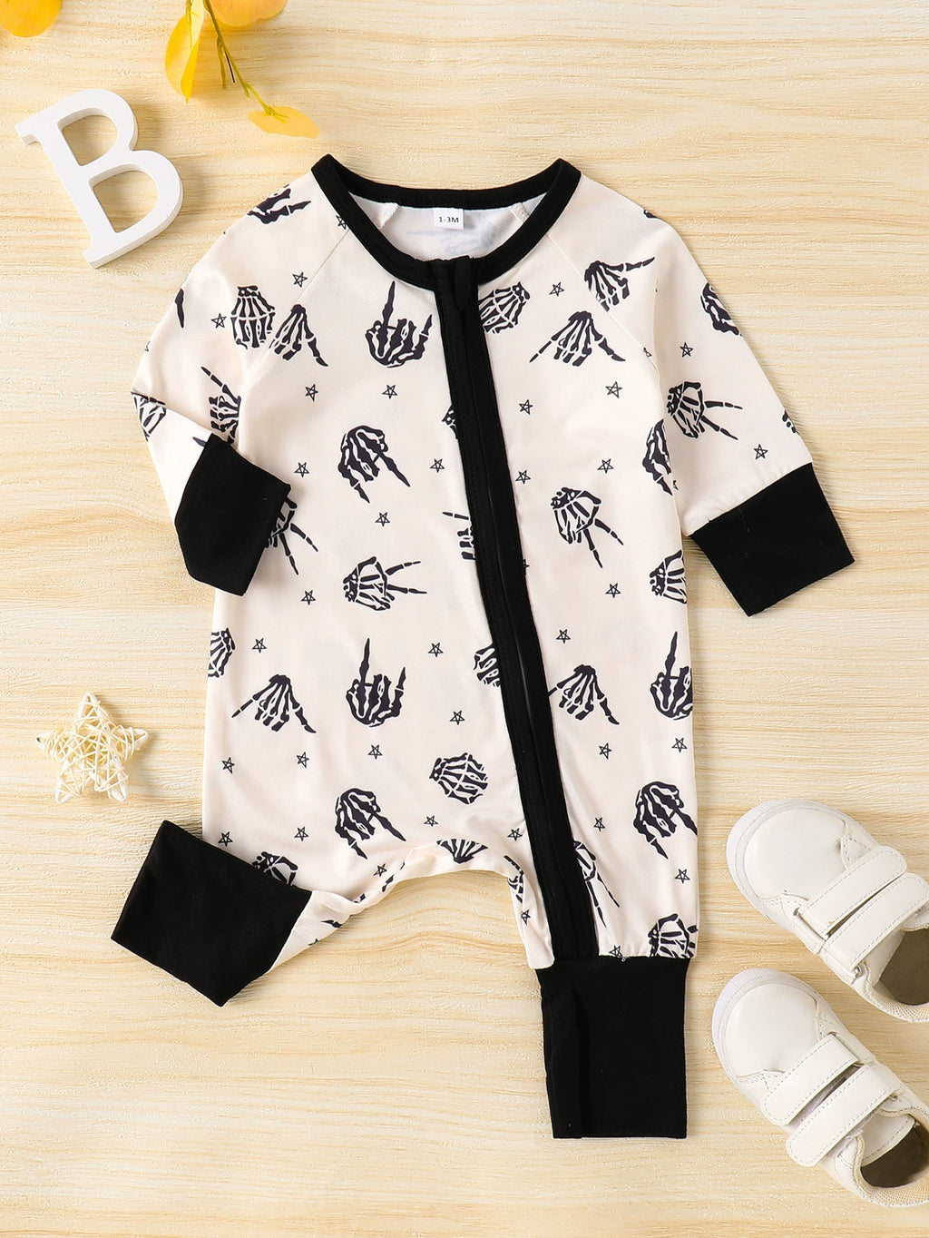 Children's Skeleton Hand-Print Zipper-Front One-Piece Bodysuit