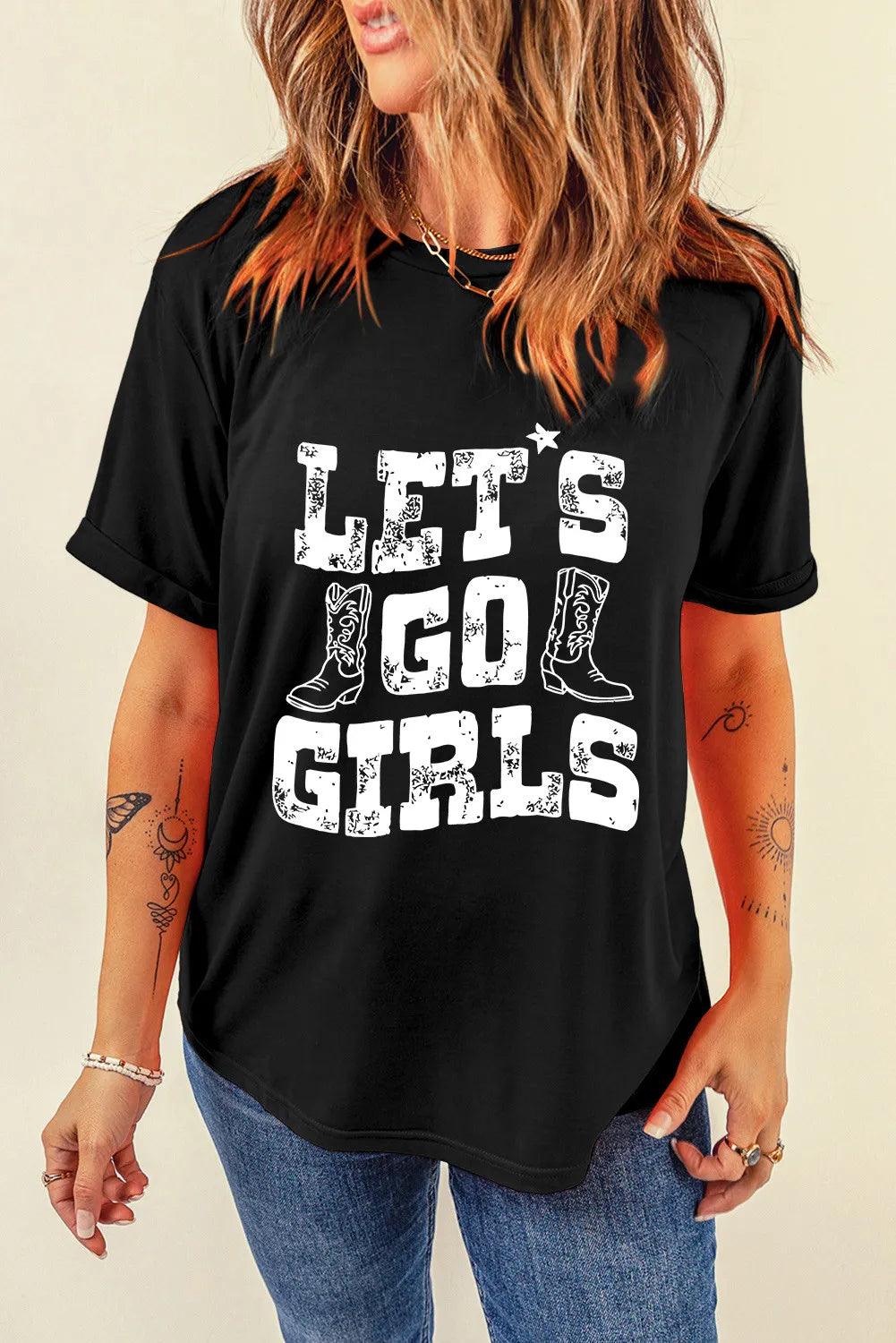 Black T-Shirt Letter Graphic Round Neck Short Sleeve Cotton Blend Tees