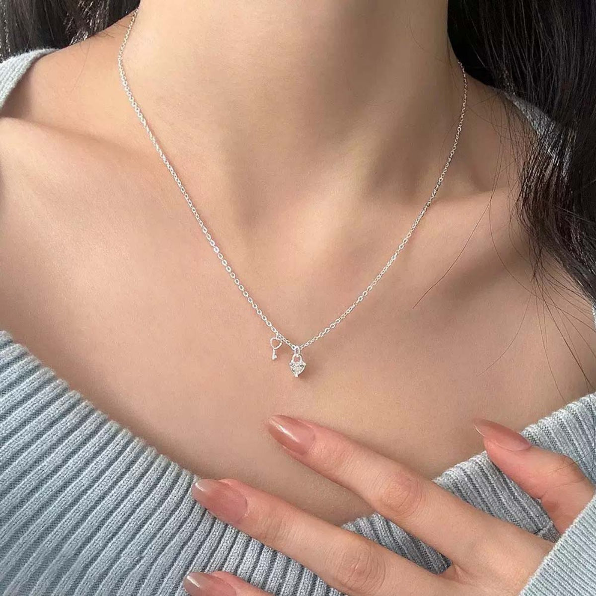 925 Sterling Silver Heart Necklace with Zircon Accent