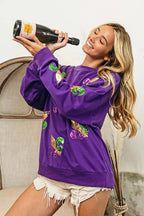 BiBi Sweatshirt Purple Mardi Gras Fleur De Lis Sequin Patches Long Sleeve Top 4624022a3f7c4413b9cc1a6a72307c6f-Max-Origin Trendsi