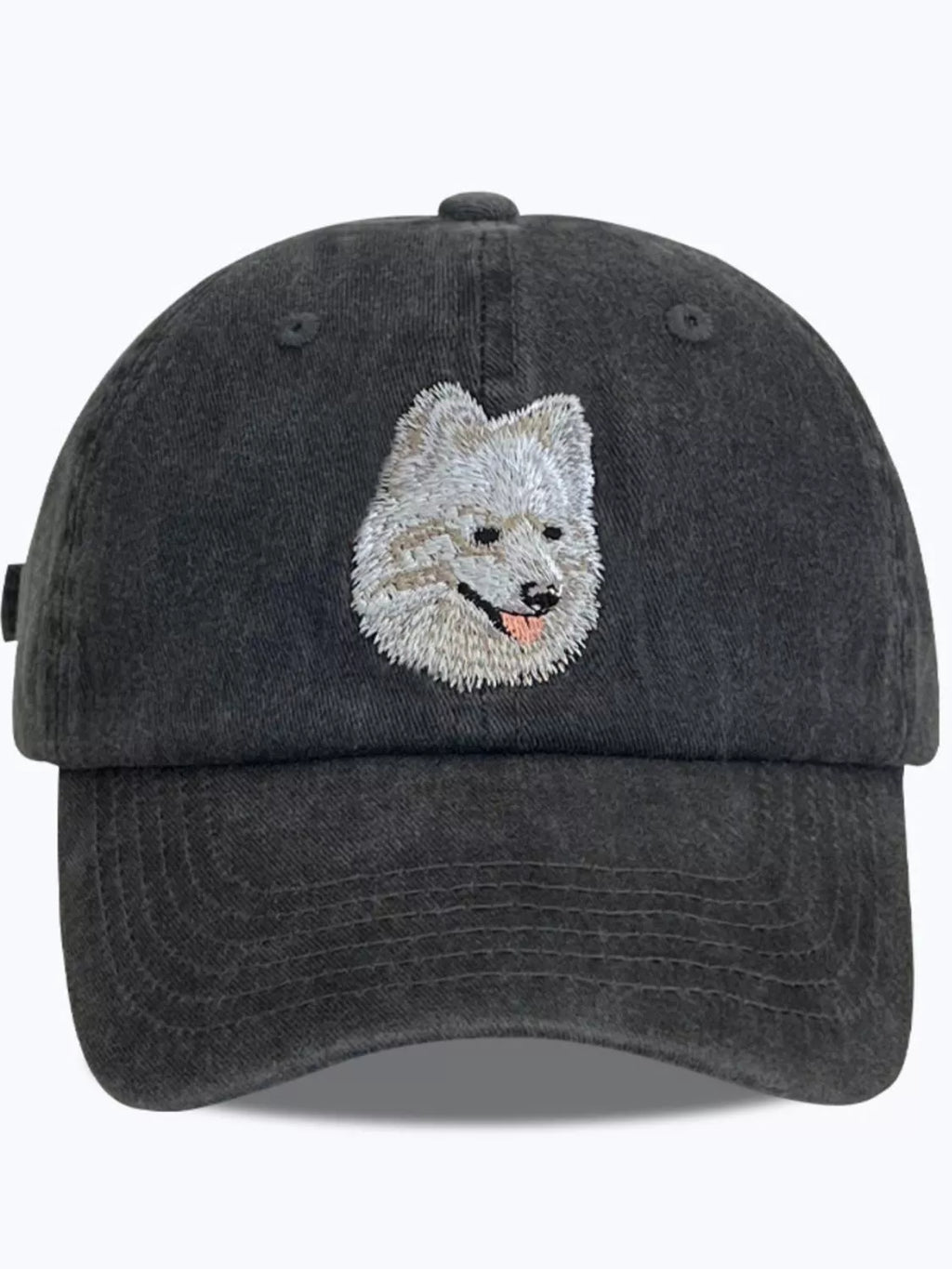 Baseball Cap Washed Denim Black Dog Embroidered Hat Samoyed One Size 4624c37f-eb74-482e-99dd-3cc65aea4909-Max-Origin Trendsi