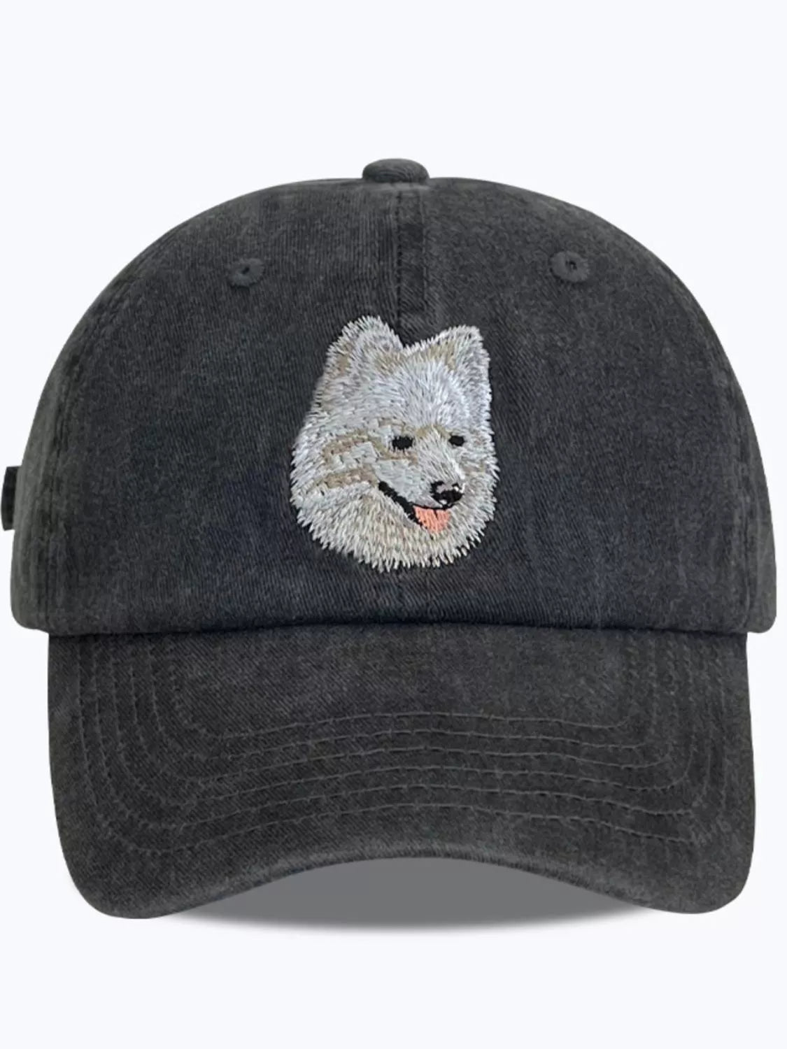 Baseball Cap Washed Denim Black Dog Embroidered Hat Samoyed One Size 4624c37f-eb74-482e-99dd-3cc65aea4909-Max-Origin Trendsi