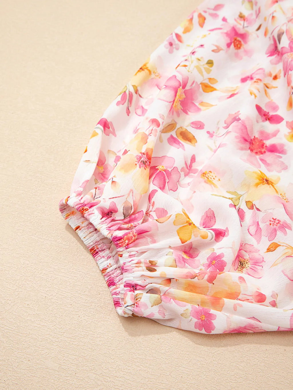 Women's Blouse Pink Floral Print Tassel Tie Smocked Puff Sleeve Smocked Top 463cde0d697c45ff91f4a2903103eba0-Max-Origin Trendsi