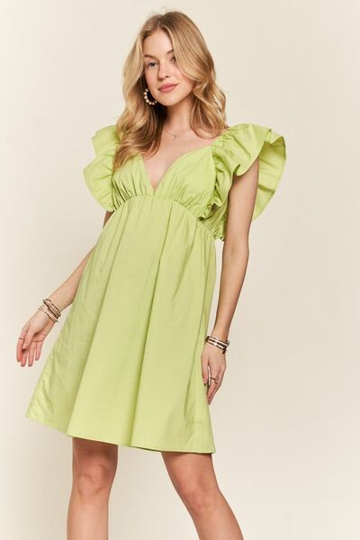 ADORA Babydoll Dress Lime Smocked Back Ruffled Cotton Cap Short Sleeve 464b6174-769a-42db-b8d3-c68fbd67e59a-Min Trendsi