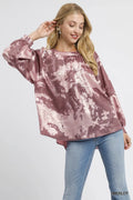 Umgee Blouse Metallic Fabric with Balloon Long Sleeves Oversized Top MERLOT 46566bda-6740-4f4a-92df-be756b7b81d9-Max-Origin Trendsi
