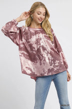 Umgee Blouse Metallic Fabric with Balloon Long Sleeves Oversized Top MERLOT 46566bda-6740-4f4a-92df-be756b7b81d9-Max-Origin Trendsi