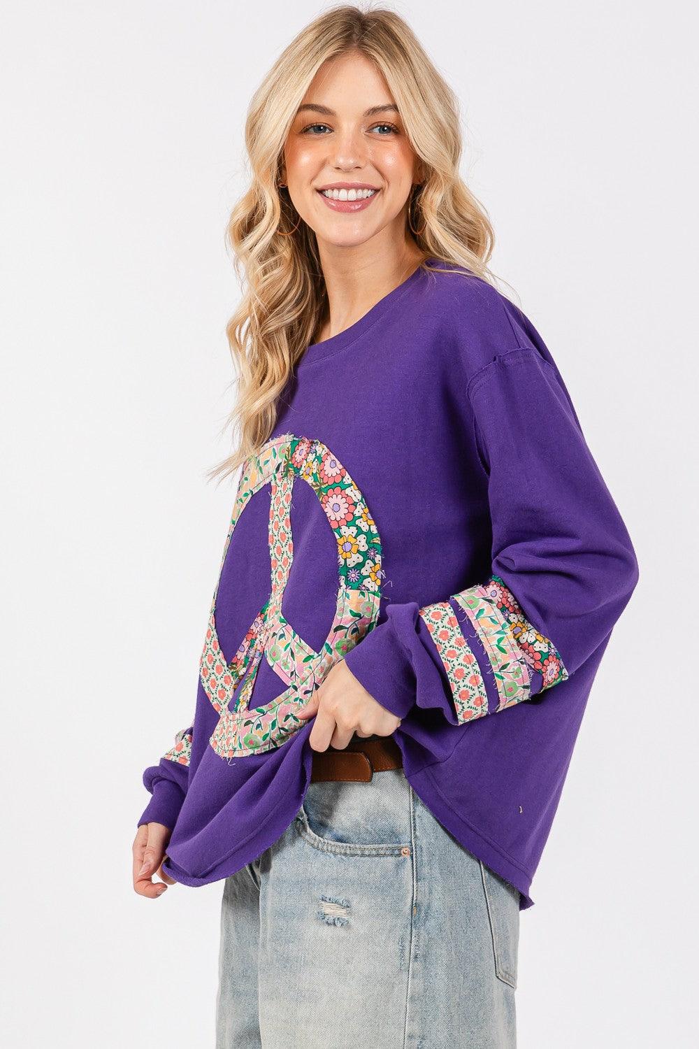 SAGE+FIG 100% Cotton Blouse Peace Sign Applique Blueberry Patch Long Sleeve Top 467760e7-eb9a-416a-a91d-e74bb38c5604-Max Trendsi