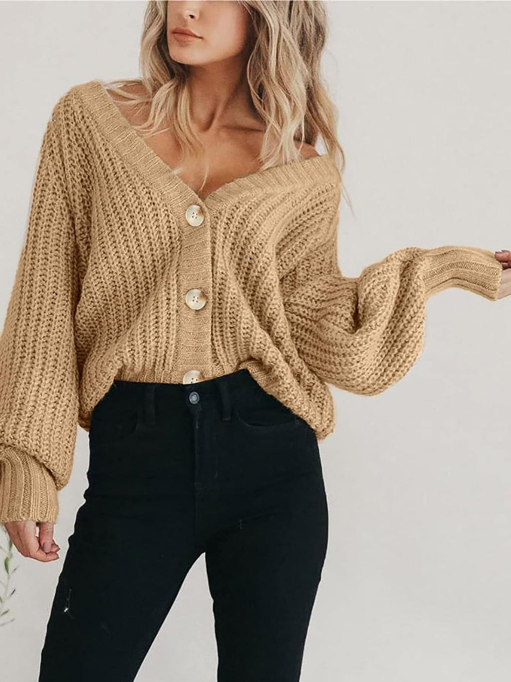 Knit Cardigan Oversized V Neck Long Sleeve Single Breasted 467fb45f-0144-4320-9577-57ea08f2c4f1-Max Trendsi