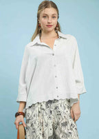 Umgee Shirt Oversized Striped White Short Sleeve Top WHITE 46819465-4415-4099-b64b-1439125532a2-Max-Origin Trendsi