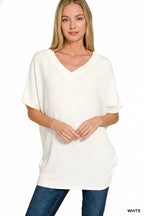 Zenana Raised Rib V-Neck Batwing Top 468bae08-9caa-403c-8808-24eedb136cf7-Max-Origin Trendsi