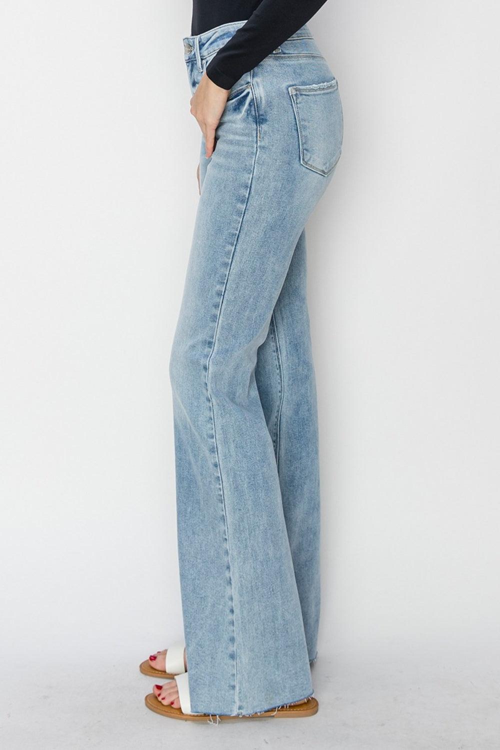 Bootcut Jeans RISEN High Rise Raw Cut Hem Denim Pants