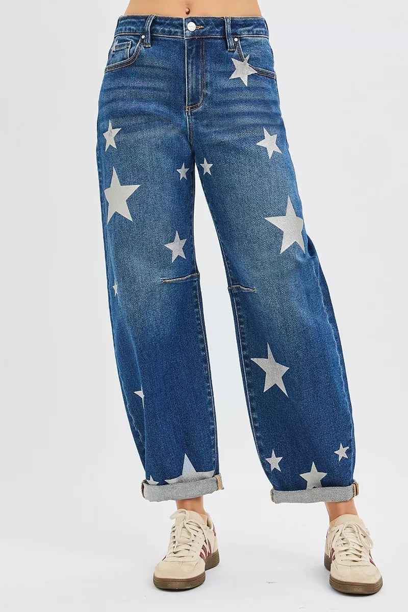 RISEN Star Printed Jeans Womens Mid Rise Ankle Length Relaxed Barrel 46924039d60b4826b8984bb3c0df6002-Max-Origin Trendsi