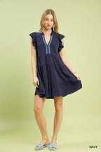 Umgee Mini Baby Doll Dress Linen Tiered Navy Ruffled Short Sleeve 46ac9624-e290-48d5-b387-5ffadfed249e-Max-Origin Trendsi