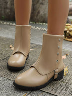 Mid Heels Women's Boots Buckle Block Stylish and Comfortable Footwear Shoes 46aec008-2d00-4c71-8263-4fed609a9564-Max-Origin Trendsi