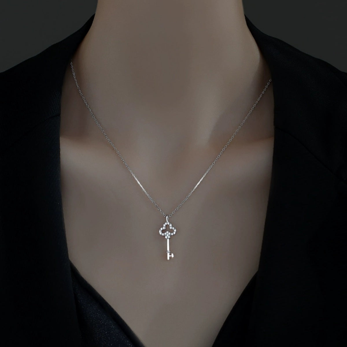 Key Pendant Necklace with 18K Gold Plating, 925 Sterling Silver, and Zircon Stone