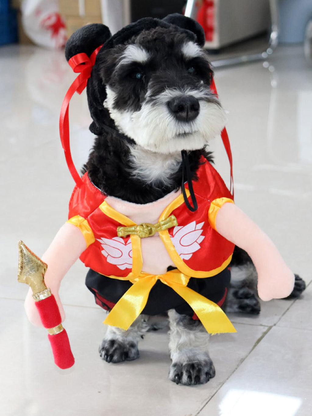 Nezha Pet Jumpsuit with Decorative Weapon Accessory – 1-Piece Polyester Outfit