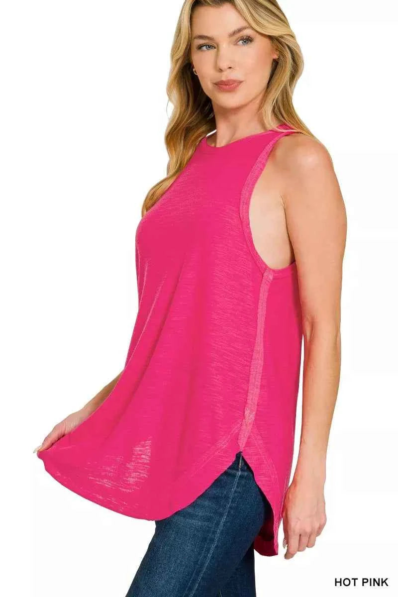 Zenana Curved Hem Slub Tunic Tank