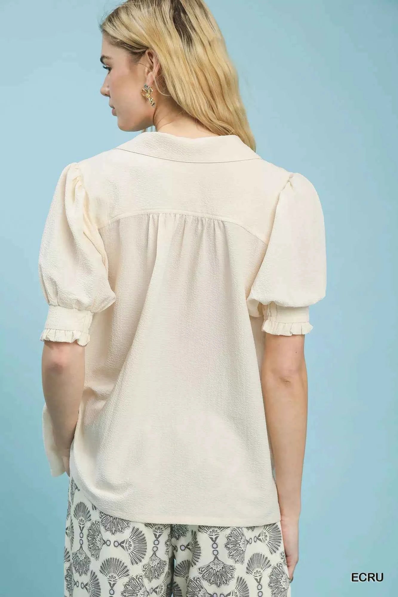 Umgee Seersucker Puff Sleeve Blouse