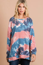 BiBi Tie Dye Womens Sweatshirt French Terry Pullover with Front Stitching Detail 46e6e4503873404994efeedacb899c8e-Max-Origin Trendsi