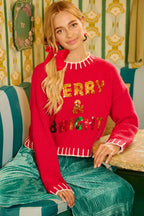 BiBi Christmas Theme Sweater Sequin Lattering Womens Red Knit Pullover 46ea20cac96449cd99d76038aa5327b0-Max-Origin Trendsi
