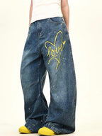 Men's Full-Size Washed Wide-Leg Jeans Plus Size