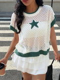 Women's Knit Top Openwork Star Pattern Mesh Short Sleeve White 46f6facb-3a7a-4f4c-8ed0-4a37b3806ce6-Max-Origin Trendsi