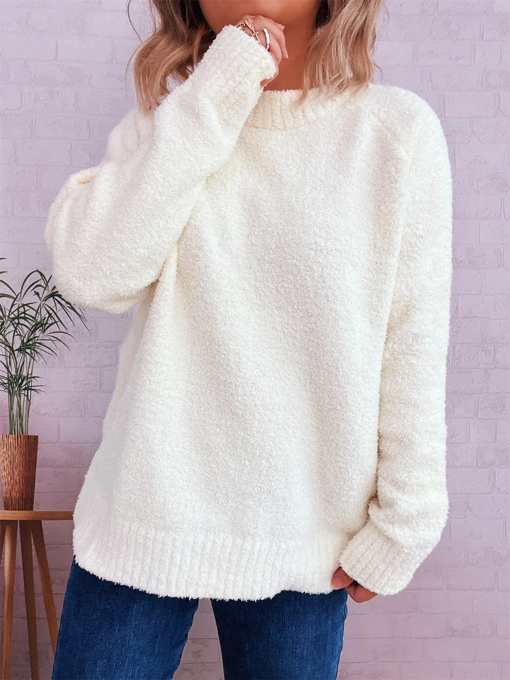 Women's Sweater Round Neck Raglan Sleeve Knit Pullover 46ff53fc4dc644a78aeba3b65a81ca5e-Max-Origin Trendsi