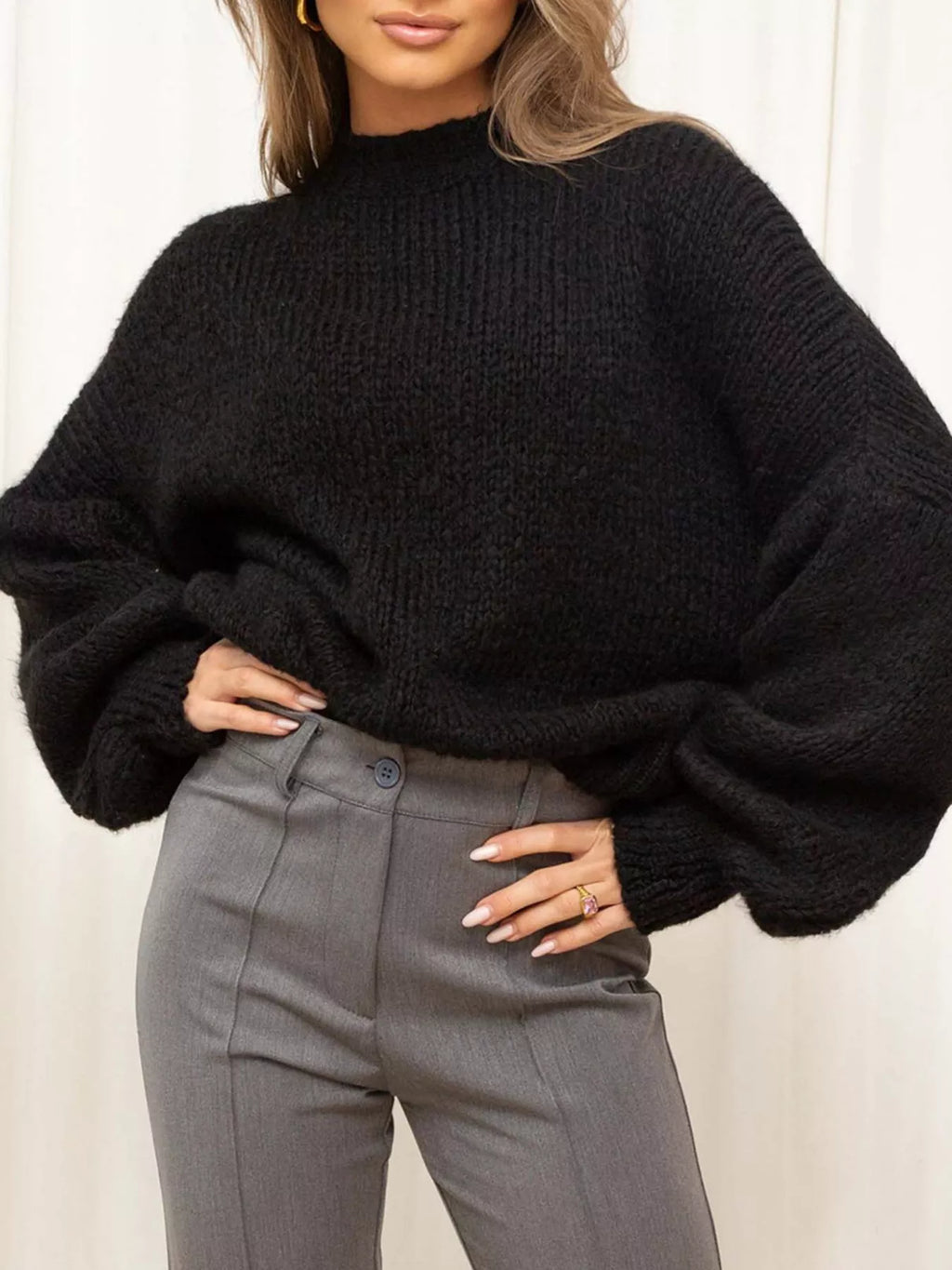 Women's Sweater Round Neck Dropped Shoulder Oversized Knit Pullover 4708fdaf6d9f45bf92b67389d1323377-Max-Origin Trendsi