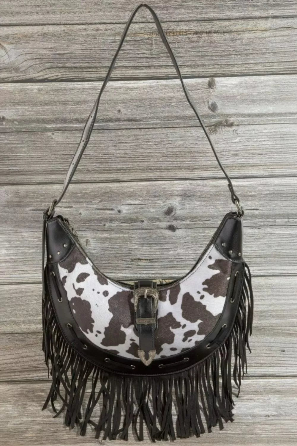 Fame Accessories Hobo Bag Cow Print Faux Leather Fringe Medium 470a48ef-ec04-403f-b15e-e5dbe1281557-Max-Origin Trendsi