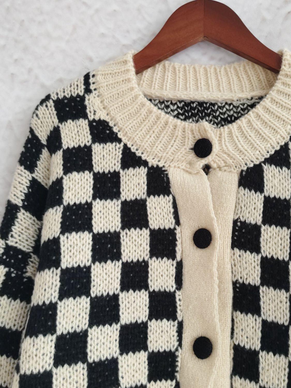 Checkered Cardigan Oversized Women Single Breasted Round Neck Soft One Size