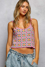 POL Cropped Crochet Cami Pink Multi Floral Scalloped Edge Granny Square Pattern PINK MULTI One Size 4740cb0f-be7d-4a20-a5f9-41c92707cc23-Max-Origin Trendsi
