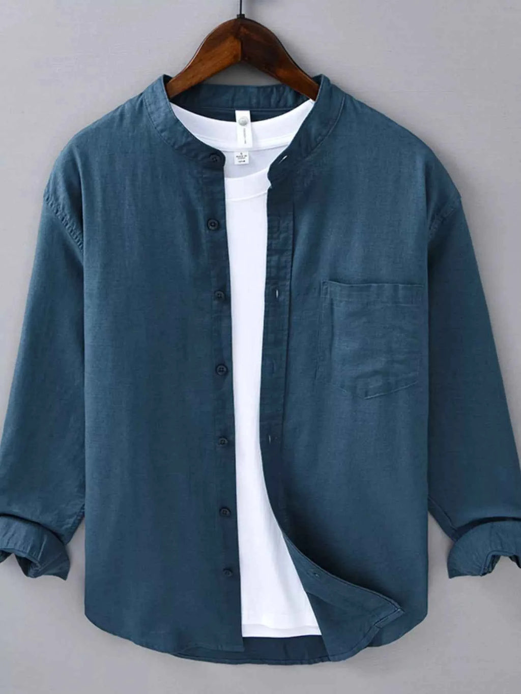 Men's Plus Size Casual Button Up Long Sleeve Shirt Sea Blue 474e198d-ff48-42a0-93db-25ad1059fbba-Max-Origin Trendsi