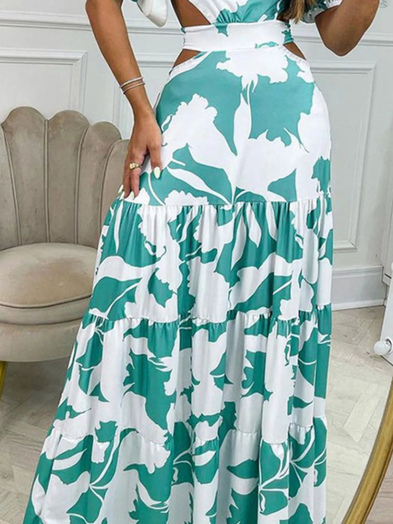 Maxi Dress Floral Cutout Off-Shoulder Back Bow Tied Ruffled Turquoise 474fa54a-df04-45d4-aae7-98d152dc96f1-Max-Origin Trendsi